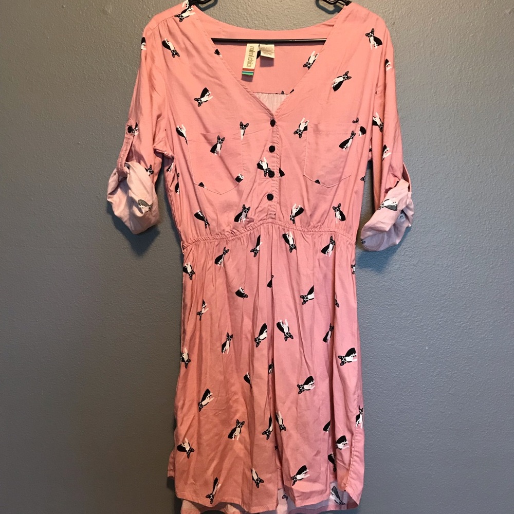 New Pink French Bulldog Pattern Dress Size Medium